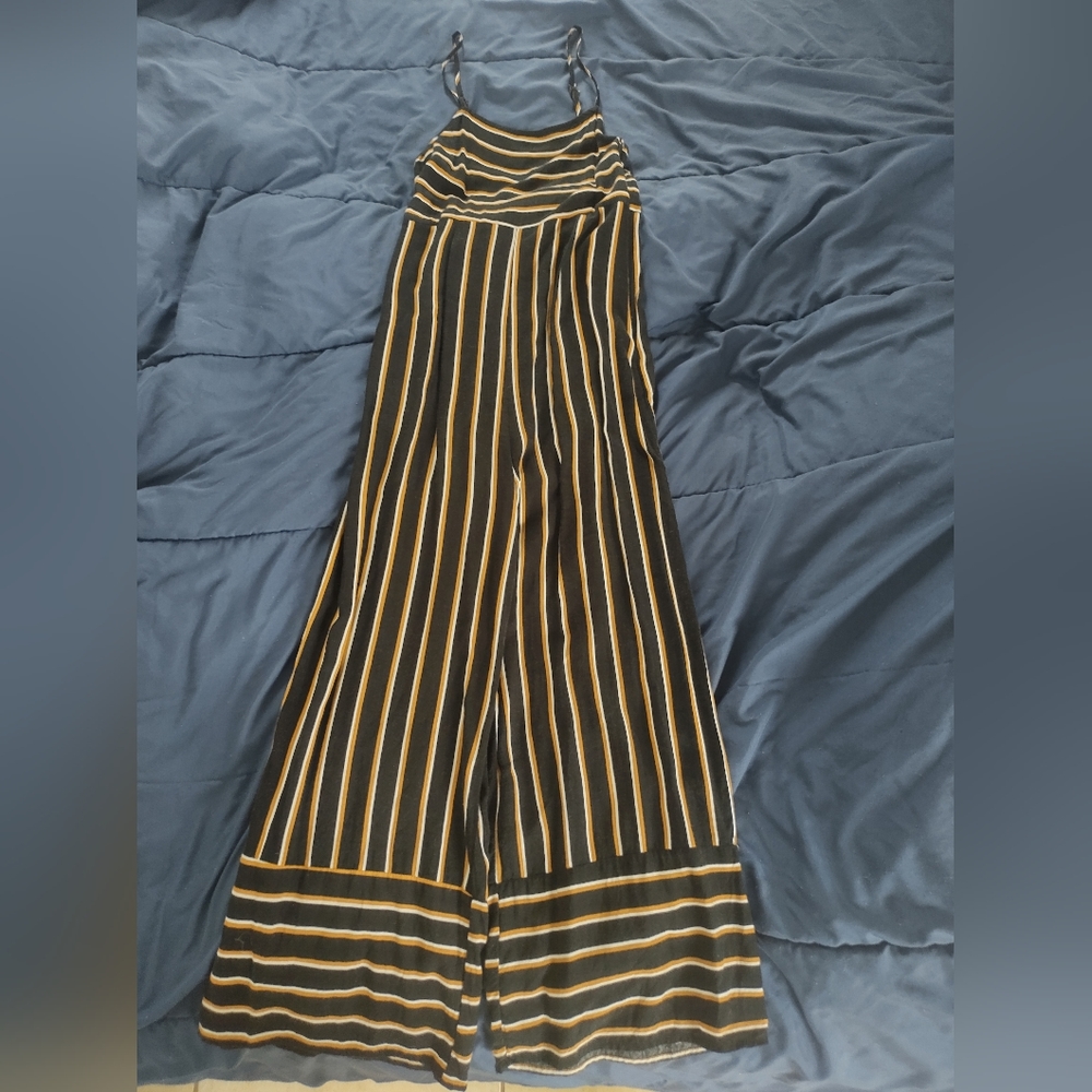 Valija Jumpsuit - Size Small, Black, Brown, White, Orange, Yellow, Stripes, Crop